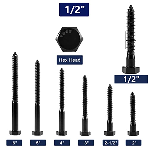 1/2" x 2" Hex Head Lag Screws Bolts 20Pcs 304 Stainless Steel 18-8, Partial Thread, Hexagon Head Wood Screws by Black Oxide by SG TZH 20 1/2" x 2"