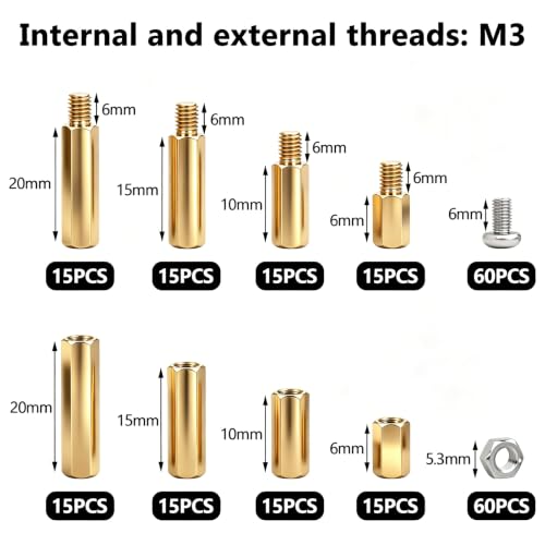640PCS M3 Brass and Nylon Motherboard Standoffs Kit, Male Female Hex Spacer Standoff Screws Nuts Suitable for Circuit Board, PCB Board etc (Pack of 2) Yellow & Black 640PCS (Pack of 2)