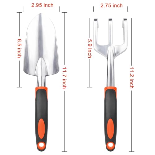 2 Pack Heavy Duty Gardening Tools Set Include Garden Shovel and Hand Rake Claw Tool with Ergonomic Handle + Garden Tools 10 Pack Floral Pattern Garden Tool Set with Tote Bag