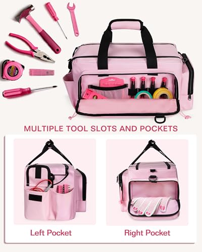 Pink Tool Bag for Women, 16 Inches Tool Storage Organizer Box