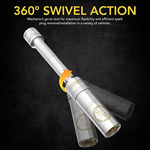 LEXIVON 9/16-Inch Spark Plug Swivel Socket, 3/8" Drive x 6" Total Length, Cr-v Steel + 3/8-Inch Drive Click Torque Wrench 10~80 Ft-Lb/13.6~108.5 Nm