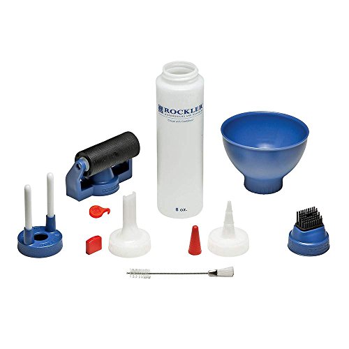 Rockler offers a wood glue applicator set with an 8oz bottle featuring a glue spout, red cap, and silicone brush for precise application. Their silicone glue applicator kit includes a glue brush, glue