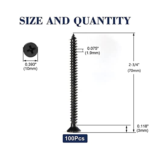 #12 x 2-3/4" Wood Screw 100Pcs 18-8 (304) Stainless Steel Screws Flat Head Phillips Fast Self Tapping Drywall Screws Black Oxide by SG TZH #12 x 2-3/4"