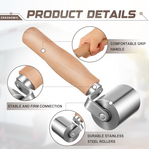 2-1/2" Steel Seam Roller for Rv Roof Repair, Heavy Duty Curved End Ball Bearing Sealant Steel Seam Roller with Wood Handle for Vinyl Flooring Sealing Edges