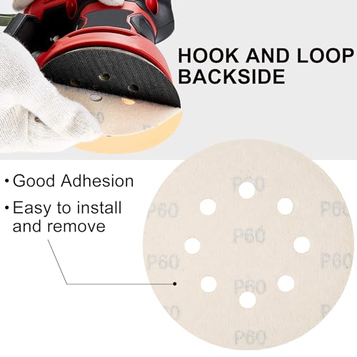 LotFancy 110 PCS 5 Inch 8 Hole Sanding Disc, 60 80 120 150 180 220 320 400 600 800 1000 Grit Aluminum Oxide Sandpaper Assortment, Sand Paper for Wood, Plastic, Rust Removal, Random Orbital Sander Pads 110PCS Assorted Grit