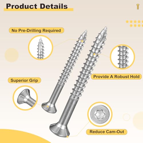 METALLIXITY 500Pcs #8x1-5/8 Deck Screws Kit Wood Screw SS410 Silver #8x1-5/8" 500