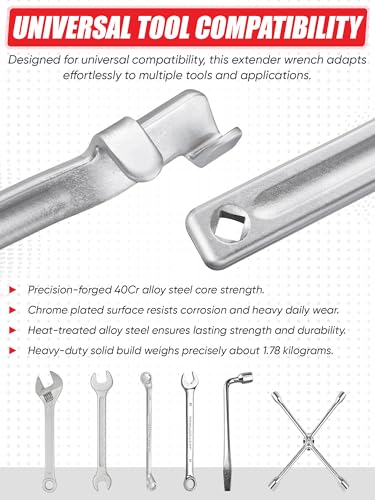 Wrench Extender Tool Set, 15-Inch Bar with Adapter, 2-Piece Heavy-Duty Forged Steel