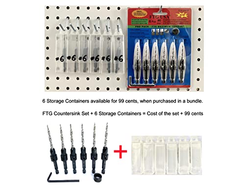 FTG USA Countersink Drill Bit Set 6 Pc #6 (9/64") Wood Countersink Drill Bit Pro Pack Countersink Set, with 3 Replacement Tapered Countersink Bits 9/64", 1 Stop Collar, 1 Hex Wrench