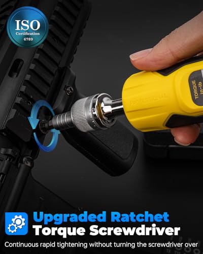 YIYEIE 1/4" Ratchet Torque Screwdriver, 10-70 in-lbs, with S2 Hex Bits