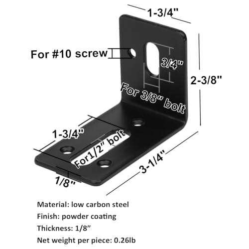 GBGS 10 Pack Black Slotted L Bracket,Adjustable Corner Braces,1/8" Thick