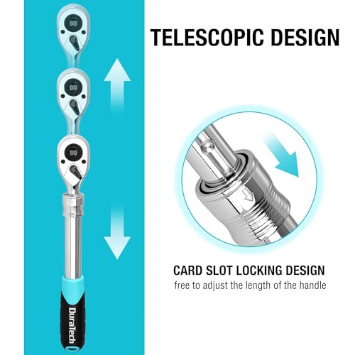 DURATECH 1/2-Inch Extendable Ratchet, 90-Tooth Quick-release Ratchet Wrench 1/2"