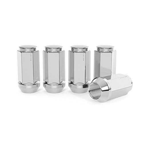 StanceMagic Set of 20 Lug Nuts Metric 14x1.5 Threads, Bulge Conical Cone Taper Acorn Seat Closed End Long Extended, 1.8 inch Length, Uses 21mm or 13/16 inch Hex Socket M14x1.5 Lug Nut, Silver Chrome