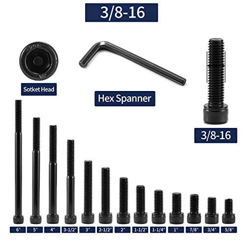 3/8-16 x 3 Socket Head Cap Screws Bolts, 20Pcs 304 Stainless Steel 18-8, Allen Socket Hex Drive, Full Thread, Black Oxide by SG TZH(with Hex Spanner)