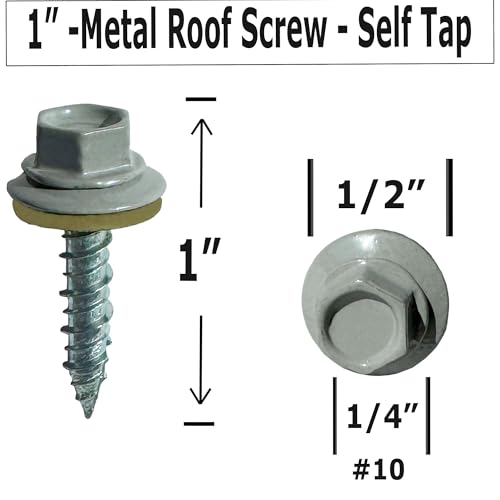 (250) BRAUNY BOY Grey - Metal Roofing Screws #10 × 1 Inch, Rubber Washer, Sharp Point, Metal to Wood Siding Screws - Qty (250) Screws 250