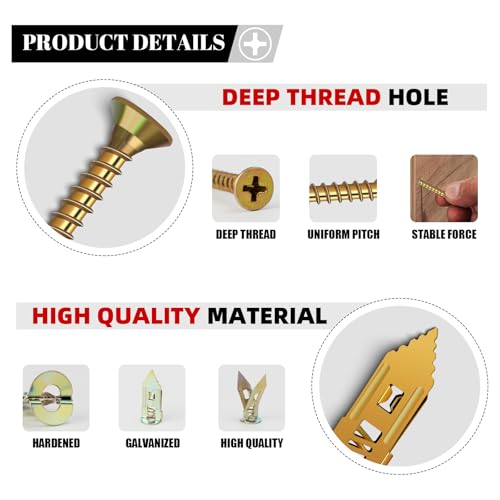 420 Pcs Self Drilling Drywall Anchors with Screws Kit, 2 Sizes Drywall Anchors and 4 Sizes Zinc Plated Screws, Holds Up to 100lbs, No Pre-Drill Needed, for TV, Shelf Straps, Picture Frames 2 Sizes-420 PCS