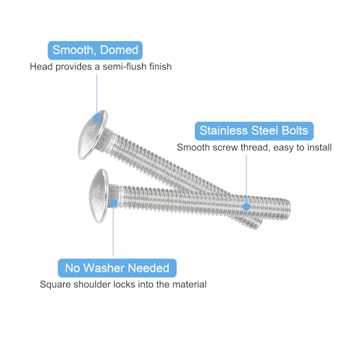 uxcell 5/16-18x2-1/2 Carriage Bolt, 50pcs Round Head Square Neck Screws, 304 Stainless Steel, Fully Threaded, Silver 5/16-18x2-1/2" 50