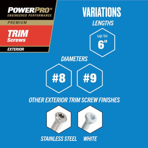 Power Pro Premium Exterior Trim Screws, #9 x 2-1/2in, 435 Pieces, Bronze #9 x 2-1/2 inch 5lb
