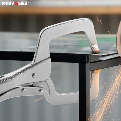 MAXPOWER 11-inch Locking C Clamp, Heavy Duty C-Clamp Locking Pliers with Regular Tip for Welding - 4 Pack 4pcs 11"