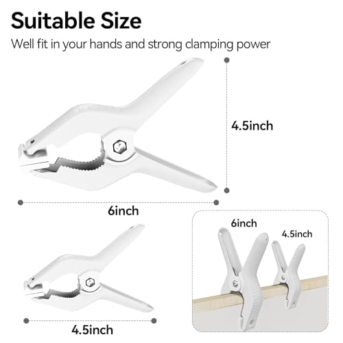 EMART 12 Pack Heavy Duty Spring Clamps 6 inch Plastic White Backdrop Clips 6inch