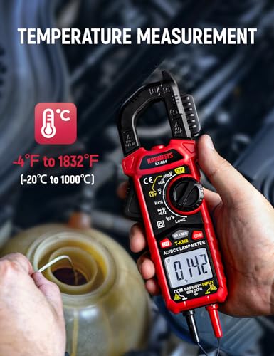 KAIWEETS Current Clamp AC DC, Current Meter True-RMS 4000 Count, Clamp Ammeter Torch Backlight for Measuring AC/DC Voltage Current Temperature Continuity Diode NCV, KC604
