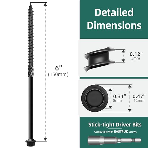 (8Sets) 3/8" x 6" Hex Head Lag Bolts & 50-Pack #14 x 6 Inch Wood Screws, Hex Head Lag Screw, Deck Screws for Timber, Log, and Landscape Wood Applications