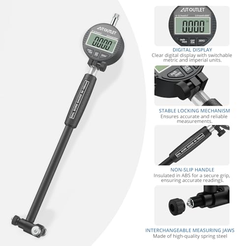 AUTOUTLET Digital Dial Bore Gauge Set 50–160mm (2–6 in), 0.01mm(0.0005”) Accuracy Precision Bore Gauge with Dial Gauge, 12 Anvils, Deep Hole Measurement Tool 2"-6"