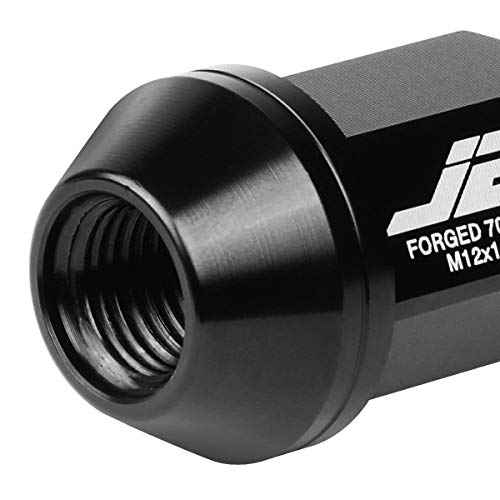 J2 Engineering 20 Pcs 7075 Aluminum Closed End M12 x 1.25 Lug Nuts Set w/Socket Adapter, Black, Fit Conical Seat, LN-T7-006-125-BK