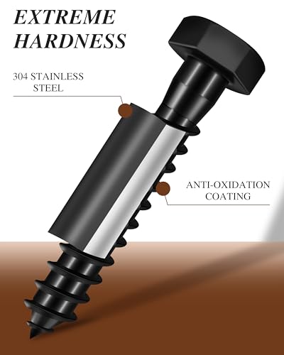 (2Box) 3/8" x 6" Hex Head Lag Screws Bolts with Flat Washers, 16Sets Black 304 Stainless Steel 18-8 Heavy Duty 3/8 Lag Bolts for Wood with Hex Socket 3/8" x 6" 2-Box