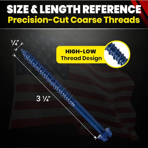 Hex Head Concrete Screw Anchor (1/4 x 3-1/4") 100 Pieces with Drill Bit (Miami-Dade Compliant) Chenango Supply