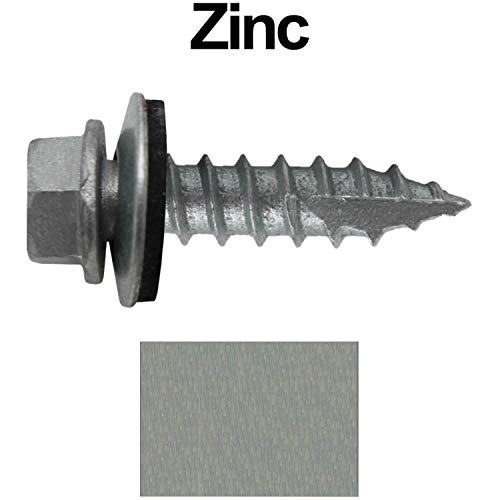 14 x 1 NO Paint Metal Roofing Screws - Hex Washer Head- Self-Starting/Tapping - EPDM Washer. 1 x 250 Count Bag - 250 Screws 1"