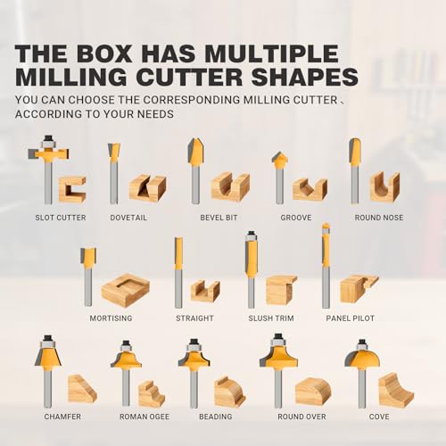 CATITO 24 Pieces Router Bits Set, 1/4" Shank, Professional Woodworking Milling Cutter Set, Tungsten Carbide, for Wood, MDF, Plywood 24 - PCS