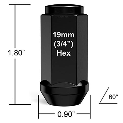 StanceMagic 24pcs 14x2 Closed End Extended Bulge Lug Nuts, Black