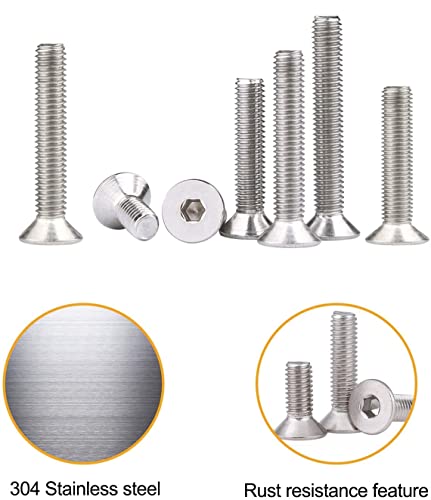 160Pcs #8-32 UNC 304-Stainless Steel Flat Head Countersunk Hex Socket Cap Bolts Screws Nuts Assortment Kit- #8-32x 1/4" 5/16" 3/8" 1/2" 5/8" 3/4" 7/8" 1"
