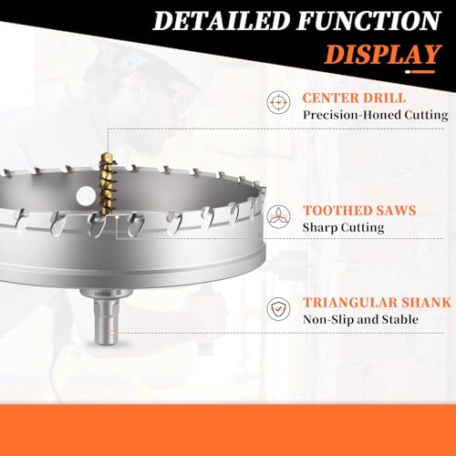 METALLIXITY Hole Saw 160mm 6-5/16" Tungsten Carbide for Metal Silver 160mm (6-5/16")