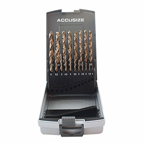 Accusize Industrial Tools M35 H.S.S. Plus 5% Cobalt Metric Drill Set, 135 Deg Split Point, 1 to 10mm by 0.5mm in Plastic Box, 3110-1119 1 to 10mm by 0.5mm, 19 pcs