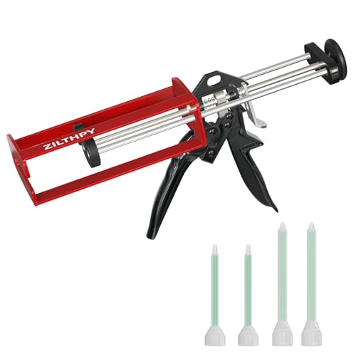Dual Cartridge Epoxy Gun 200 ml 6.75 fl oz 08115 Panel Bonding Adhesive Gun Auto Body Repair Gun Two-part Epoxy Gun Seam Sealer 08308 Dual Cartridge Gun 1:1 & 2:1 Ratio, Red