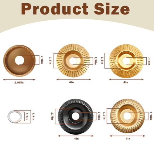 5PCS Angle Grinder Wood Carving Disc Set for 4" or 4 1/2" Angle Grinder with 5/8" Arbor,Wood Shaper Carving Disc for Cutting, Grinding, Shaping and Sanding 5PCS