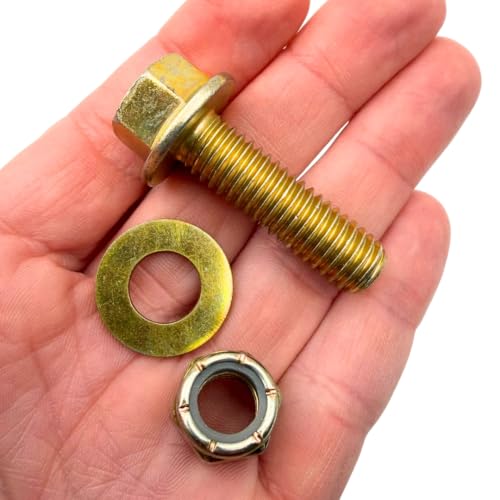 7/16"-14 x 1-1/2" Grade 8 Flange Bolts (10-Pack) – Heavy-Duty Hex Flange Bolts Includes Flat Washers & Nylon Lock Nuts – High-Strength SAE J429 1.5" UNC Coarse Thread Bolts 10 Bolts, Washers, Nuts