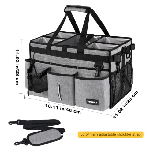 Extra Large Cleaning Caddy Bag with Rigid Support Board, Cleaning Organizer Tote with Detachable Divider, Adjustable Shoulder Strap & Waist Belt, Cleaning Supply Carrier for Cleaners & Housekeepers Light Gray Extra-Large