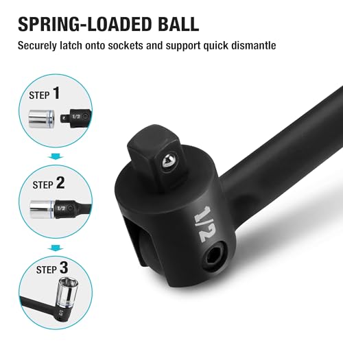 DURATECH 1/2" Drive 24-Inch Heavy Duty Breaker Bar with 240° Flex Head 24 in Black