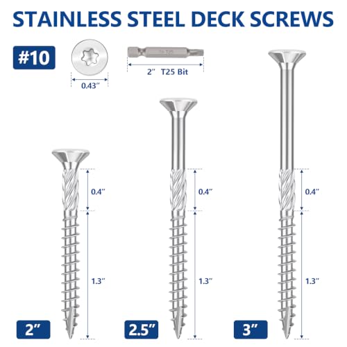 #10x2 inch Stainless Steel Deck Screws 360 PCS Wood Screws with T25 Bit #10*2"-360pcs