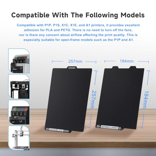 ANTINSKY Cold PEI Build Plate for Bambu-Lab X2D P2S P1S P1P X1C X1E A1 3D Printers, Double Sided 257.5 x 257.5mm Energy-Saving Low-Temperature Print Strong-Adhesion Platform No Glue Required Black 275.5*275.5mm