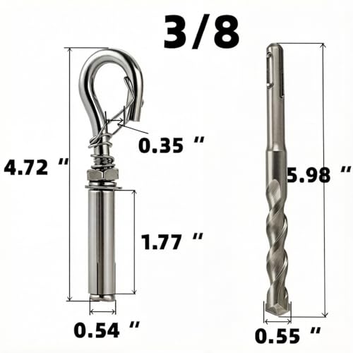 3/8" Expansion Bolt Spring Hooks 15 pcs,M10 Concrete Hooks 304 Stainless Steel Spring Closed Type,Used for Cement Walls, Brick Walls 3/8
