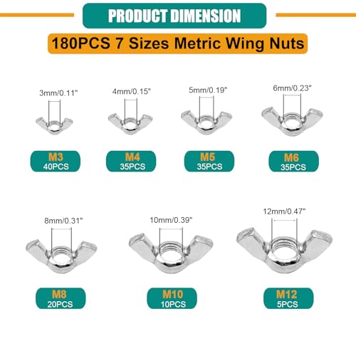 360PCS Wing Nuts Assortment Kit, Metric & SAE Wingnuts 13 Sizes 360PCS Metric & SAE