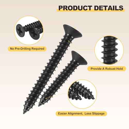 METALLIXITY 100Pcs #12x3-1/4 Countersunk Phillips Wood Screws SS304 #12x3-1/4" Black 100