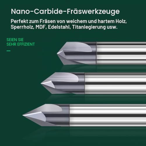 ASNOMY Set of 4 Solid Carbide Chamfer Cutters 3 Flutes V Groove Cutter 60 Degree and 90 Degree CNC Milling Cutter End Mill with TiAlN Coating for Machine Tools and Chamfering 6mm; 4mm