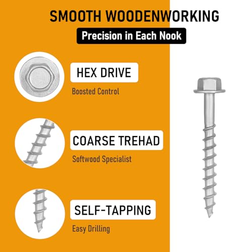 (300 Pack) #9 x 1-1/2" Heavy Duty Joist Hanger Screws, 1/4" Hex Head Wood Screws with 0.370" Dia Deck Screws, Replace SD9112R500 10D Nails (300 Pack)#9 x 1-1/2"