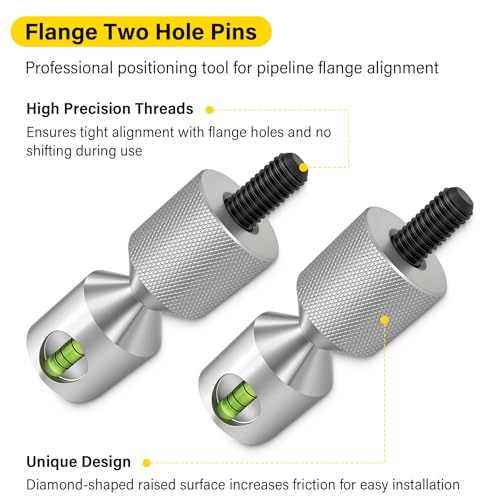 Flange Two Hole Pins Set, 304 Stainless Steel Pipe Fitting Tools with Built-in Level, 1-5/8"Diameter, Essential Pipefitter Tools for Pipe Flange Hole Positioning Alignment 1-5/8 Inch Diameter