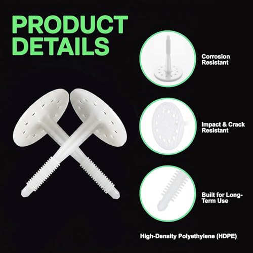 200 Pcs 4" Plastic Insulation Masonry Fasteners, Heavy Duty White Foam Board Anchors for Fixing and Fastening Rigid Foam Insulation Board Panels