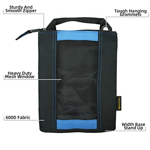 MELOTOUGH Utility Tool Tote Bag Combo Kit-Includes 2 Medium Tool Organizer Bags,Zipper Tool Pouch Zipper Bag -Fastener Bag with Mesh Window for Electrician, Plumbing, Gardening, HVAC(Blue)
